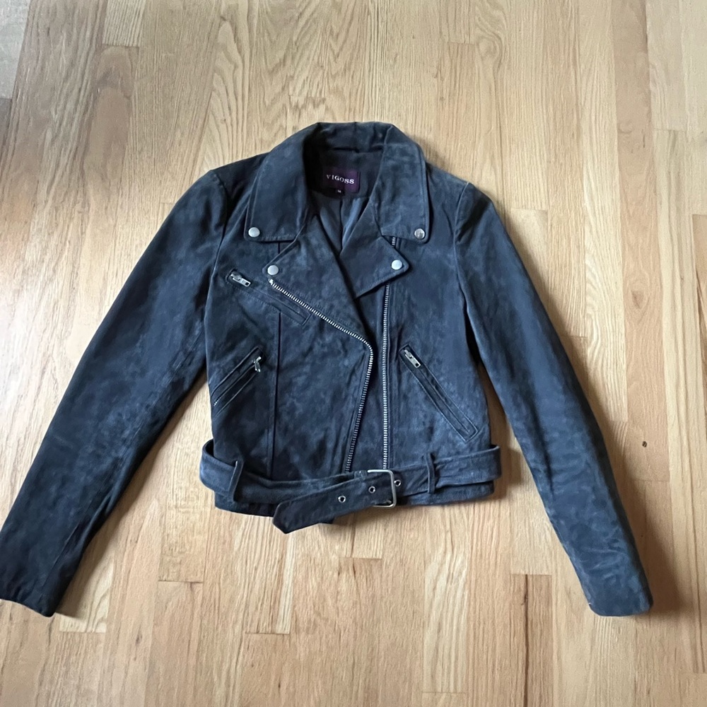 VIGOSS faux suede jacket in steel blue color, Medium